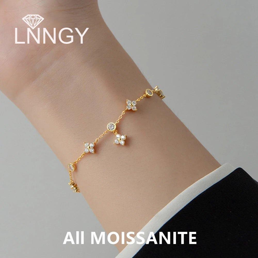 finityzonelnngy moissanite bracelet with certificate 925 sterling silver four - leaf flower adjustable chain bracelets for women 2024 trend