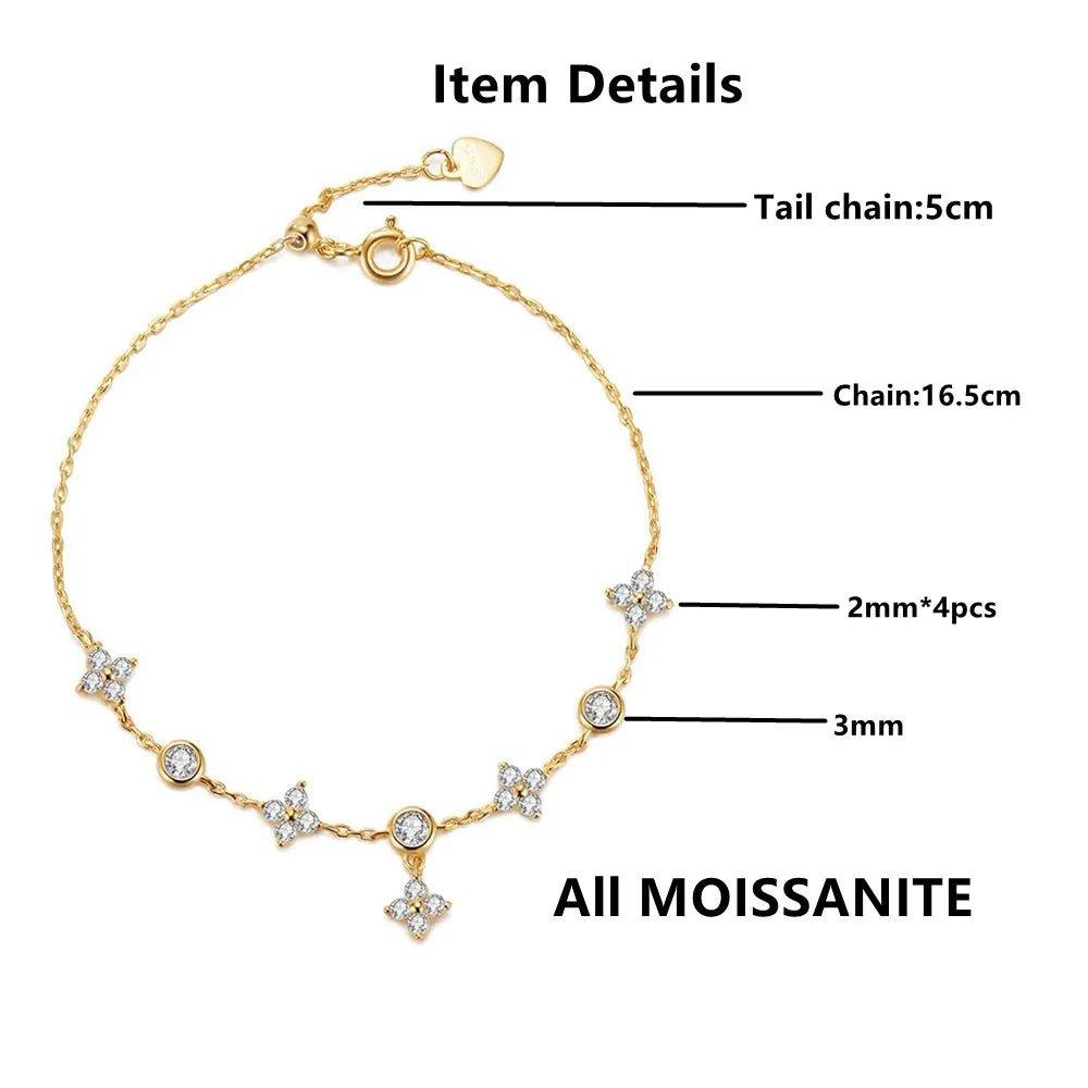 finityzonelnngy moissanite bracelet with certificate 925 sterling silver four - leaf flower adjustable chain bracelets for women 2024 trend