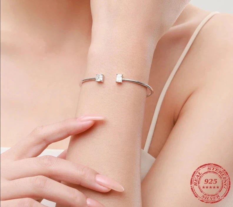 finityzoneluxuriöses asymmetrisches silberarmband mit zirkonia – perfekt für hochzeiten